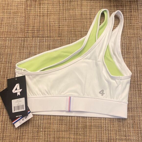 FourLaps White Tomatillo Green One Shoulder Solo Workout Bra Women Size XS NWT - Picture 1 of 10